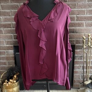 Parker Plum Ruffle V-Neck Long Sleeve Blouse